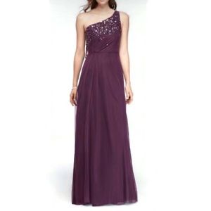 Wonder by Jenny Packham Long One Shoulder Beaded Purple Gown - Size 20